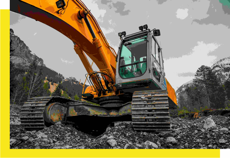 A yellow and black picture of an excavator